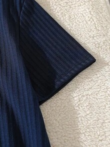条纹开衫和长裤两件套家居服套装，青少年男童款，靛蓝色 - 藏蓝色 - 查看 7