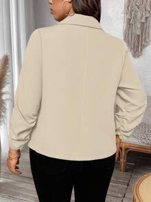 SHEIN LUNE Áo khoác ngắn nhẹ, dáng suông, thắt eo, dành cho nữ cỡ lớn - Màu Khaki - Xem 2