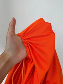 ZzzCrew Váy ngủ ngắn ôm sát eo xếp ly thắt cổ dành cho nữ - trái cam - Xem 7
