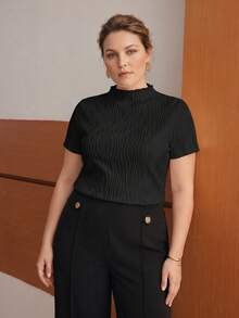 MOTF PREMIUM PLUS SIZE SPRING WAVY TEXTURED KNIT T-SHIRT - Black - View 7