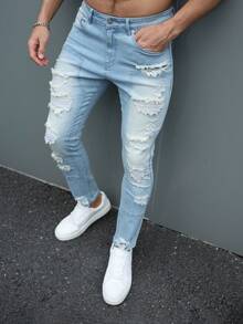 EGENSIO Fashionable Pocket Distressed Summer Versatile Denim Jeans - Blue - View 6