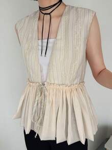 FRIFUL 夏季女士休闲撞色系带吊带背心 - 灰色 - 查看 10