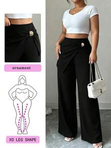 Elenzga Damen Große Größen Lässig Elegante Vielseitige Hose - Schwarz - Übersicht 4