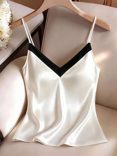 GlowEve Camiseta de tirantes ajustada de verano con cuello en V sin mangas, de estilo elegante y tejido en color albaricoque para uso diario