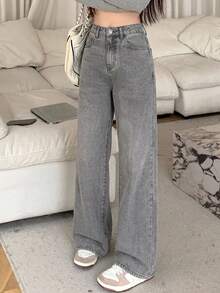 DAZY High Waisted Wide Leg Jeans - Grey - View 9