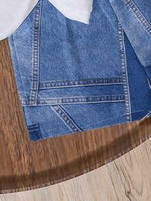 2pcs/Set Young Girls' Heart Print Round Neck Short Sleeve Top + Fashionable Denim Digital Print Shorts Set, Casual Chic, Outfit, Suitable For All Seasons - Multicolor - View 7