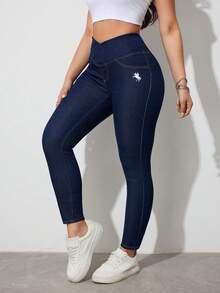 SHEIN Tall Quần jean skinny cạp chữ V dành cho nữ, trang phục thường ngày dự tiệc mùa hè và phong cách đường phố cho nữ. Quần jean skinny cạp cao dành cho nữ, mùa hè. - Rửa tối - Xem 11