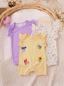 Set de 3 piezas de pelele de bebé recién nacido niña con diseño de dibujos animados tejido, para verano - Multicolor - Ver 4
