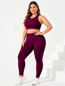 Rhythm Era 2PCS Plus Size Women's Seamless Yoga Sports Bra And High Waist Tummy Control Leggings Set, Suitable For Fitness, Outdoor Running, Cycling Curve Workout Set Active Two Piece Set Gym Two Piece Set Sexy Workout Set Curve Activewear Set Curve Two Piece Set Gym Gym Sets Women 2 Piece Plus Size 2 Piece Sport Set Curve Back And Body Hurts 2 Piece 2 Piece Sports Set Plus Size Athletic Wear Workout Clothes Plus Size Curve Workout Clothes Gym Outfit For Women Curve Plus Size Activewear Sets Plus Size Acti - Purple - View 4