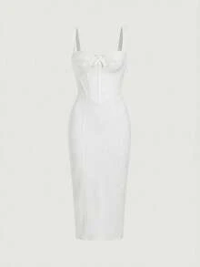 SHEIN MOD Women's Elegant Lace Bow Decor Spaghetti Strap Mid-Length Dress, Summer - White - View 6
