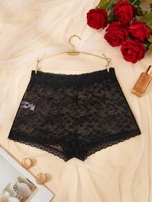 Women's Solid Color Fashionable Sheer Sexy Lace Briefs - Black - View 3