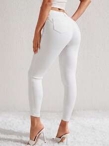 Selenza Jeans Slim Fit Warna Polos Kasual, Dasar, Serbaguna, untuk Sehari-hari, Musim Panas, dan Musim Panas. - Putih - View 2