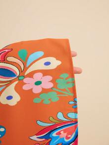 LOTSLUV Vestido de vacaciones con estampado de flores, pájaros y corazones, de cuello en V y tirantes finos, color rojo óxido, para mujer, primavera/verano - Naranja Coral - Ver 8
