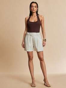 Silquee Summer Pastal Elegant Girlisim Modest Women's Thin Linen Wide Leg Shorts Casual Straight Leg Pants For Brunch Vacation Nightclub Golf Party Beige - Light Grey - View 5