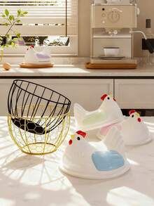 1pc Home Kitchen Egg Basket Plastic Lid Storage Basket Vegetable Iron Storage Basket Storage Basket Water Fruit Basket Vegetable Basket Metal Basket - Multicolor - View 6