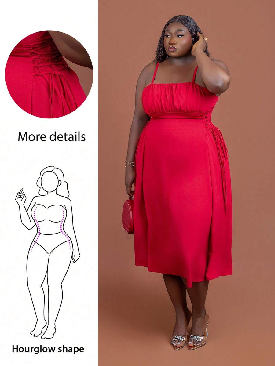 CurvyTilda Vestido Camiseta Mulheres Plus Size Cor Sólida com Franzido Lateral, Vestidos de Aniversário para Mulheres, Vestido de Corset para Festa, Para Silhueta Ampulheta, Para o Verão - Vinho - Visão 1
