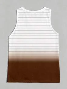 VIVINTIMO Men's White & Coffee Color Block Striped Ombre Tank Top, Suitable For Casual Daily Wear, Island Vacation, Holiday - Multicolor - View 3