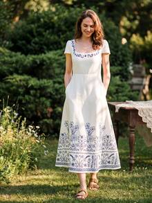 Dayvera Vestido largo con estampado floral elegante para mujer, de verano - Blanco - Ver 5