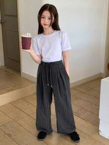 Dazy Kids Plus Size Girls' Loose Striped Straight Leg Casual Pants - Dark Grey - View 4