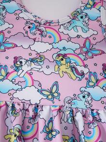 My Little Pony X SHEIN Bộ đồ bơi in hình hoạt hình cho bé gái, thích hợp cho kỳ nghỉ biển. - Màu tím hoa cà - Xem 4