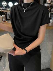 DAZY Mock Neck Batwing Sleeve Tee,Business Casual Women - Black - View 6