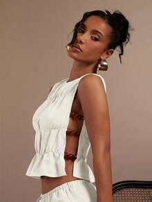 Hauture Women's Sexy Casual Sleeveless Tank Top With Side Cut Out Beaded Detail - White - View 7