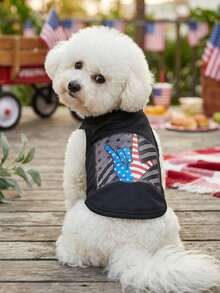 PETSIN 1 Piece Of Independence Day Star Hand Striped Printed Pet Vest - Multicolor - View 2