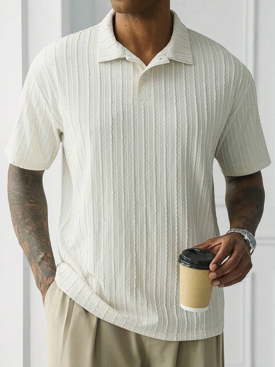 HUEFORM Camisa polo de punto versátil y de moda para hombre, informal para el Día de la Madre - Albaricoque - Ver 1