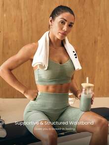 GLOWMODE 5" Ultrafine Soft Seamless Summer Sculpt High Waist Double Layer Coverage Sculpting Fit Mid-Thigh Biker Shorts With Butt Lift Compression Gym - Army Green - View 6