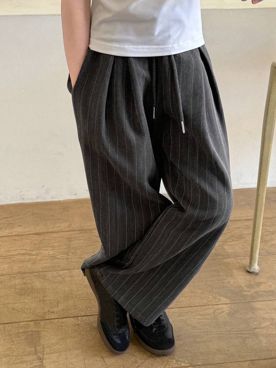 Dazy Kids Plus Size Girls' Loose Striped Straight Leg Casual Pants - Dark Grey - View 1