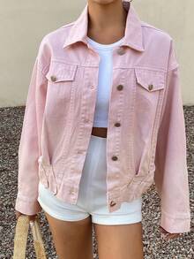 Livesso Casual Loose Denim Jacket With Large Pockets, Sweet Girl Style, Suitable For Spring And Autumn, Fashionable Streetwear And Outdoor Wear - Pink - View 5