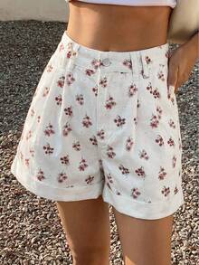 Denim Shorts With Rolled And Pleated Hem - White 2 - View 5