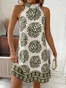 SHEIN Clasi Vestido mini elegante de halter para vacaciones de mujer, primavera/verano - Verde Oliva - Ver 4