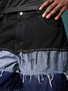 Unisex American Style Distressed Hem Denim Shorts Men Denim Patch Shorts  Jorts Men - Multicolor - View 4