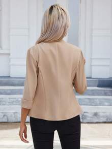 SHEIN Clasi 素色單釦西裝外套 - 卡其色 - 查看 2