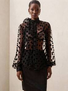 Briarwyn Blusa transparente de mujer con estampado de lunares, de moda y sexy - Negro - Ver 4