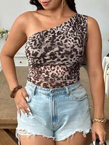Elenzga Body de punto con estampado de leopardo sexy y retro americano para mujer de talla grande - Marrón - Ver 5