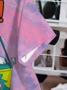 SCOOBY-DOO X SHEIN Áo thun nữ kiểu dáng thường ngày, in hình hoạt hình, nhuộm tie-dye, thích hợp cho mùa hè. - trắng - Xem 3