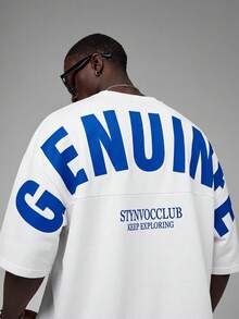 STYNVO Men's Letter Print Round Neck Short Sleeve T-Shirt, Versatile For Daily Wear - White - View 3