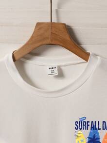 Camiseta de niño con estampado de palmera y letras, casual y de moda, adecuada para primavera y verano - Blanco - Ver 4