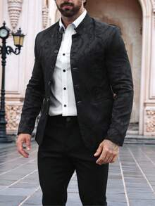 Manfinity Homme Áo khoác vest công sở nam, chất liệu jacquard, thích hợp đi làm. - màu đen - Xem 3