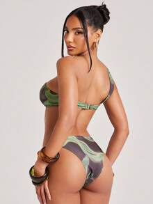 NYA SZN Conjunto de bikini sexy de moda con estampado y conexión de cuentas para mujer - Multicolor - Ver 2