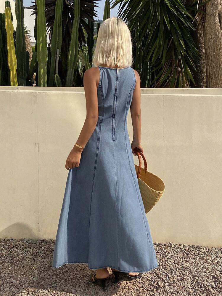 Women's Sleeveless Denim Dress, Suitable For Spring And Summer