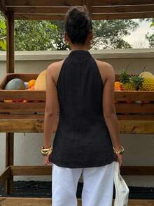 Muchica Women's Elegant Halter Neck Blouse For Summer,Summer Top - Black - View 2