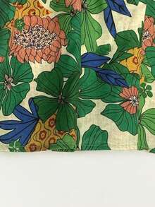 Linhara 大码女式荷叶边V领印花衬衫，带飘逸袖子，适合夏季度假 - 綠色 - 查看 3