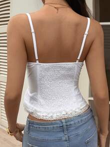 DAZY Áo camisole nữ mùa hè phối ren, dây mảnh, buộc dây, kiểu dáng thường ngày đi nghỉ mát. - trắng - Xem 4