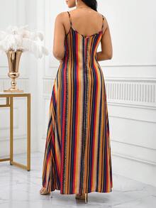SHEIN Lady 女士撞色休闲派对吊带长裙 - 彩色 - 查看 5