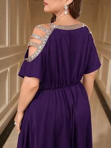 SHEIN Clasi Plus Size Elegant Party Sequin Embellished Off-Shoulder Dress - Purple - View 8