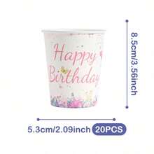 Little Butterfly Happy Birthday Disposable Plates, Napkins And Cups Set, Serves 20 Guests. This Disposable Party Supplies Set (Including Plates, Napkins And Cups) Is Perfect For Birthday Parties, Weddings And Family Picnics. - View 10