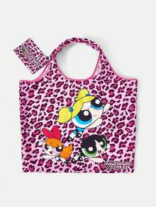 THE POWERPUFF GIRLS X SHEIN 1件裝 愛情三人組 小女警圖案摺疊購物袋 大容量防水托特包 - 多色A1 - 查看 3